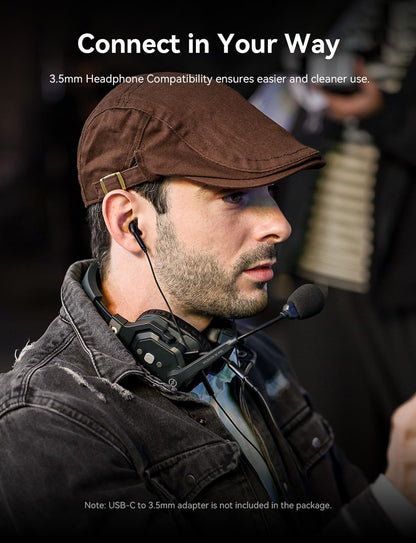 Hollyland Solidcom SE PRO 2-Users ENC Noise Cancellation Wireless Intercom Headset Systeem 1312ft Team Communication with 3,5 mm Single Ear Headset for Movie Shoot Live Show (1.9GHz versie)