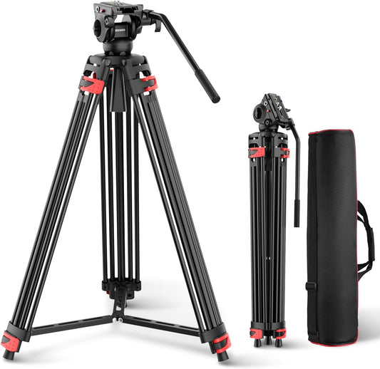 NEEWER Basic 74 inch videostatief met vloeistofkop, metalen camerastatief met gladde wrijvingsdemping, middenniveau, snelkoppelingsplaat compatibel met Manfrotto 501, max. belasting 18 kg, TP37