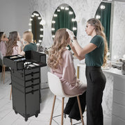Professionele Aluminium Make-up Koffer – Extra Groot – Opvouwbaar Werkstation met Ondersteunende Poten – LED Spiegel &amp; Bluetooth – Verrijdbare Make-up Trolley – Type B – Zwart