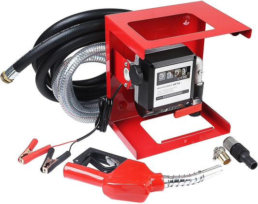 Diesel Transferpompset 12V – Dieselpomp – Brandstofpomp – Oliepomp – Transferpomp – Zelfaanzuigend – 4-Cijferige Flowmeter