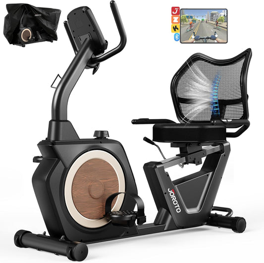 JOROTO JH50 Ligfiets voor Thuis, Bluetooth Ligergometer met App, Ligfiets met 16 Weerstandsniveaus, Verstelbaar Zitvlak & Rugleuning tot 182KG, LCD-scherm, Hartslagsensoren