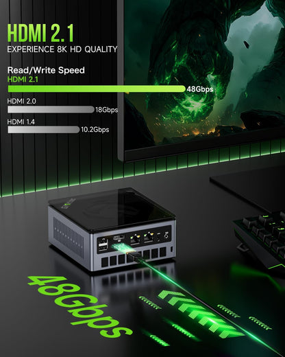 Mini Gaming PC GMKtec M7, Ryzen 7 Pro 6850H (8 cores/16 threads, tot 4,70 GHz) desktop-pc met dual LAN 2,5G quad-display, 32 GB DDR5 RAM, 512 GB PCIe SSD, Dual USB4, HDMI 2.1