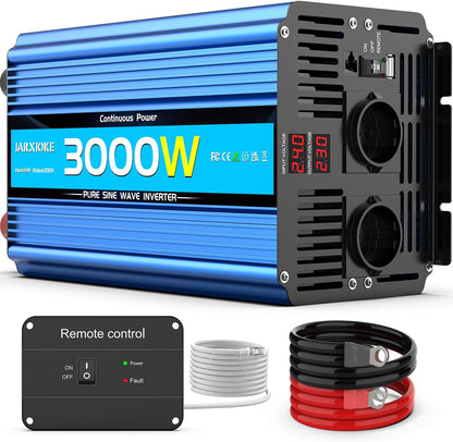 Omvormer zuivere as 3000 W omvormer 24 V 220 V / 230 V stroomomvormer - 2 AC-stopcontacten en USB-poorten en aansluitingen met hoge stroomsterkte voor auto, caravan, boot
