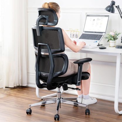 Ergonomic Office Chair, Fully Mesh Office Chair with Lumbar Support, Adjustable 3D Armrest, Headrest, Large and High Swivel Computer Chair (Effen - Black)