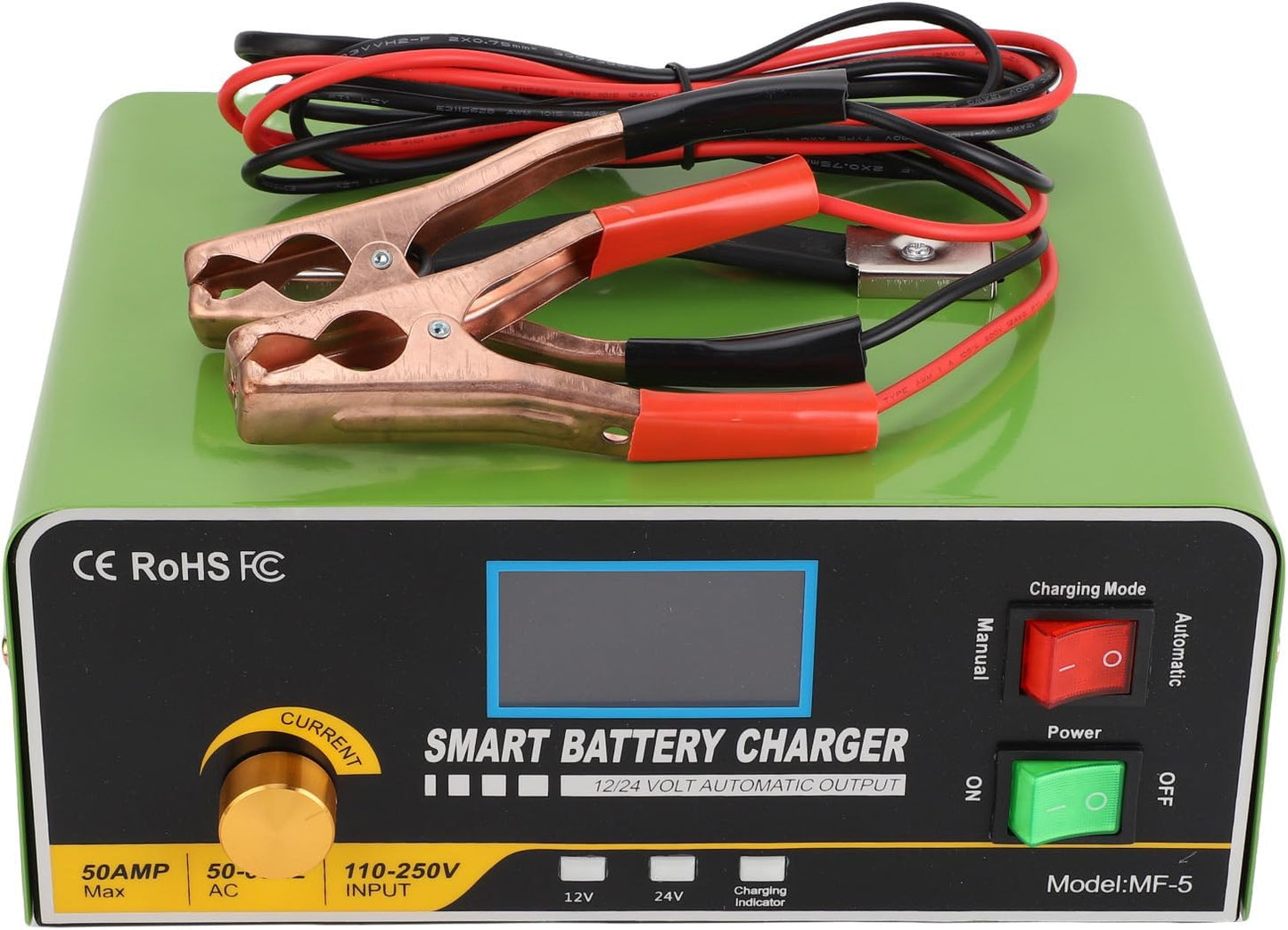 Slimme Batterijlader – Acculader – Oplader – Accubehouder – Batterijstarter – Roestvrijstalen Behuizing – Automatische LED-Display Veiligheidssysteem