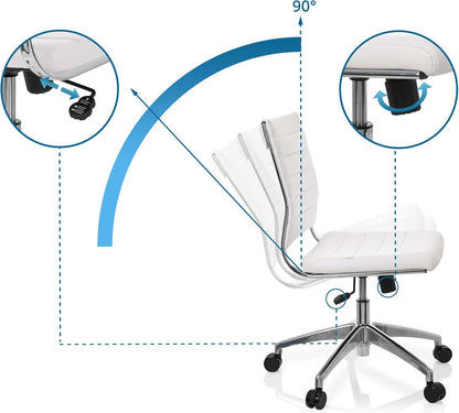 hjh OFFICE 720003 professionele bureaustoel TRISHA kunstleer wit moderne draaistoel zonder armleuningen, gewatteerde bekleding