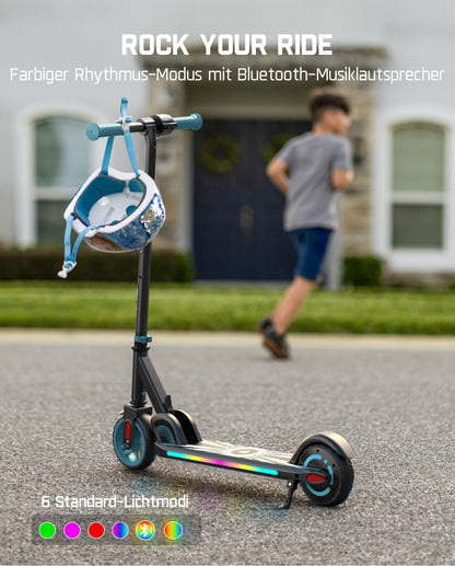 FanttikRide C9 Apex Elektrische step voor kinderen vanaf 8 jaar, bluetooth-muziek, kleurrijke regenboogverlichting, 8/12/16 km/u, 8 km bereik, led-display, in hoogte verstelbaar, opvouwbaar, voor