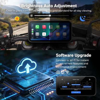 622 Draadloos CarPlay scherm voor motorfiets, 6 inch Motobike waterdicht touchscreen met lichtdetectie, ondersteunt draadloze CarPlay en Android Auto, Bluetooth Trans, GPS-navigatie