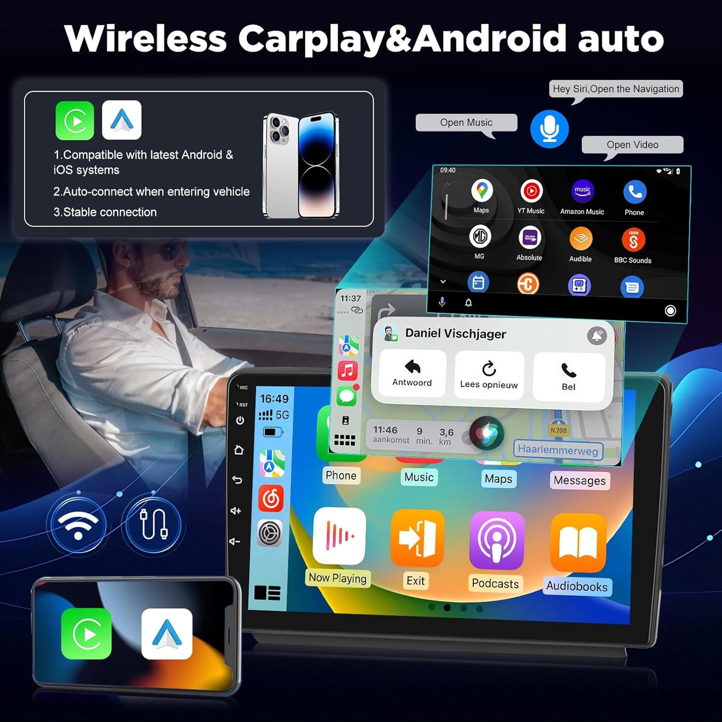 Android Autoradio – Navigatiesysteem – Multimedia Speler – Bluetooth Radio – Dashboard Headunit – 9 Inch 1080P Touchscreen – Draadloze CarPlay & Android Auto – DSP Audio – GPS Navigatie – 2+64G Plug & Play – Achteruitrijcamera inbegrepen