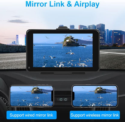 Podofo Nieuwe Draagbare Sutoradio 7 inch Autoradio-Ontvanger met Draadloze Apple Carplay Android Auto Apple Airplay, Bluetooth,Spiegellink,FM-radio,Dashboard Voorruit Verticaal of Zuignaphouder