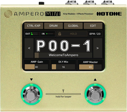 Hotone Gitaar bas multi-effecten processor touchscreen gitaar bas ampp modellering IR cabinets simulatie multi-taal stereo OTG USB audio interface Ampero Mini (Mustard)