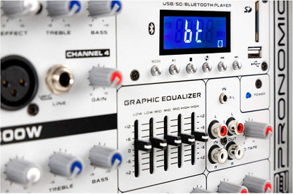 Powermixer 8-Kanaals – Mengpaneel – Mengtafel – PA-Mixer – Versterker – 300W/4 Ohm – USB/SD/Bluetooth MP3-Speler