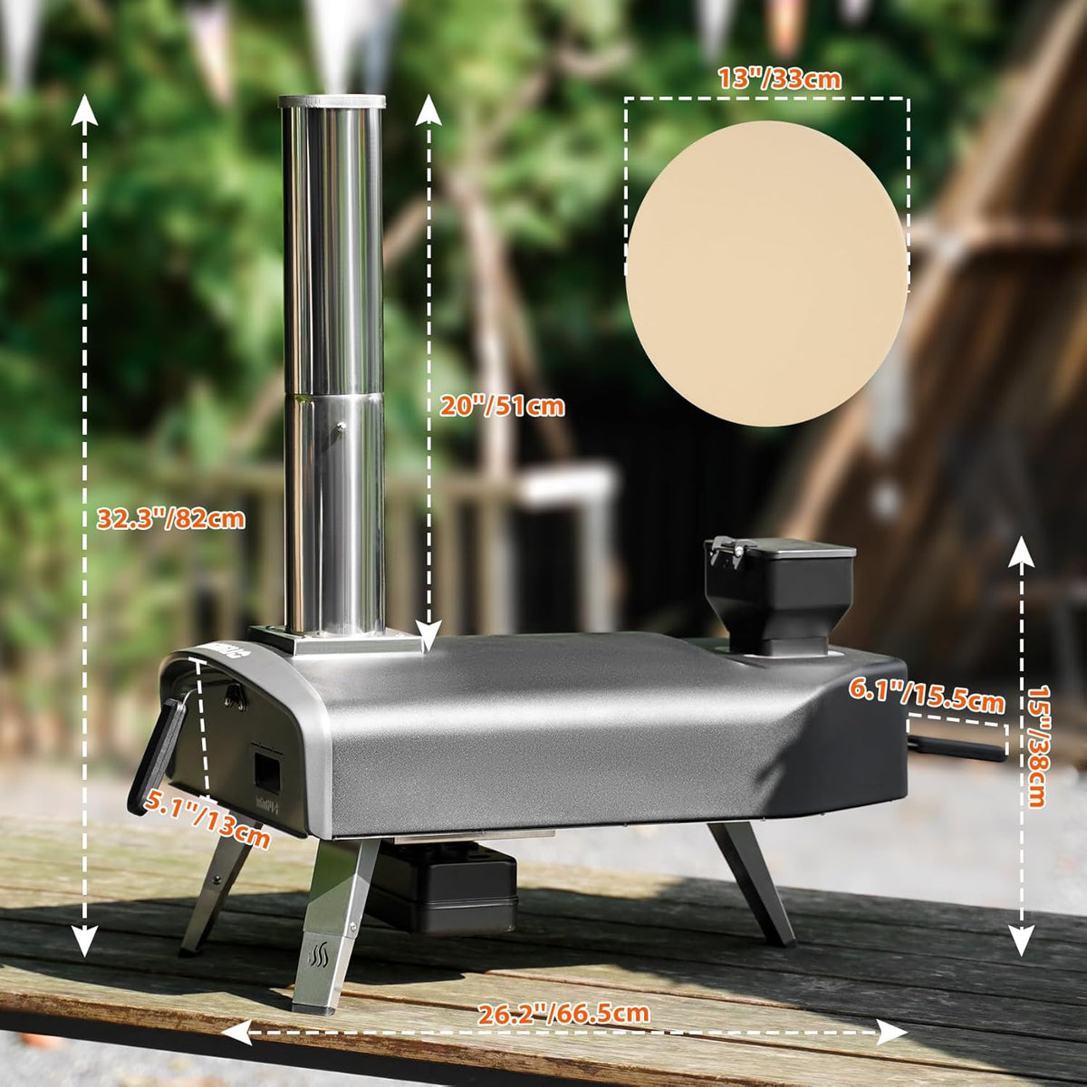 Mimiuo Wood Pellet Pizza Oven met Automatisch Draaisysteem, Draagbare Pizzaoven met 33cm Pizzasteen, Outdoor Pizzaoven voor Picknick Feest Vamping, Zwart