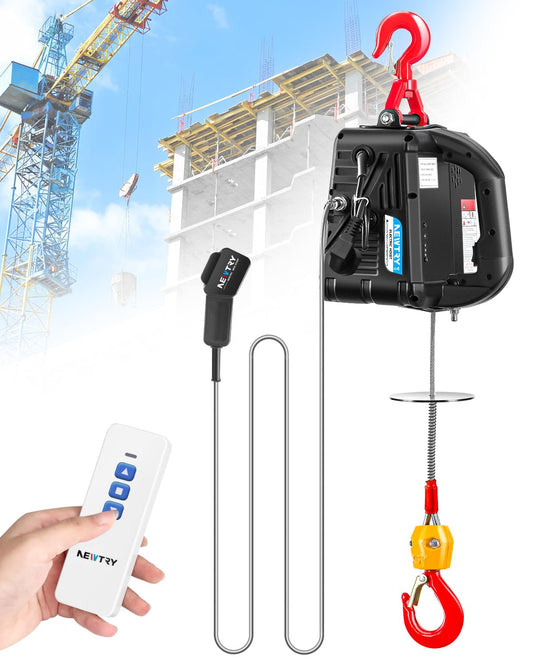 NEWTRY 3 in 1 Elektrische Hijstoestel Lift Kraan 500 KG/1500 LB Draadloze Afstandsbediening 7.6 m/25ft 1500 W Elektrische Lier Overhead Lift met Overbelasting Bescherming (Load 500 KG)