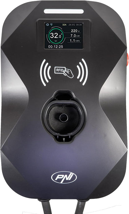 PNI KW11 16A, 11KW laadstation, voor elektrische auto's, 85V - 415V, 7-pins Type2-kabel, 3,5 inch scherm, met Bluetooth, laadactivering via app en RFID-kaart, IP55