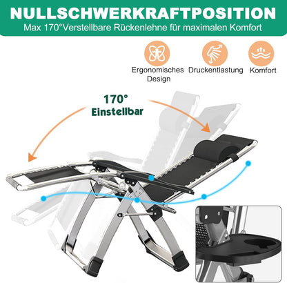 Ligstoel – Ligstoel Lounger – Tuinstoel – Relaxstoel – Opvouwbaar – Verstelbaar 90°-170° – Carbonstaal Frame – Inclusief Kussen en Zijzak