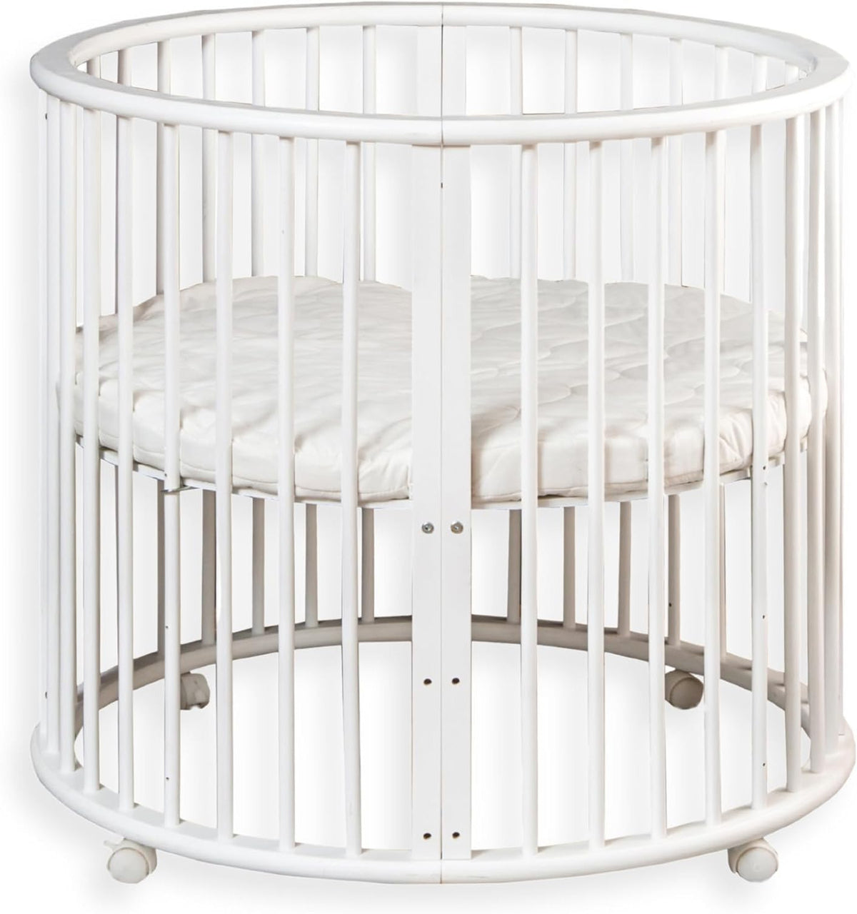Baby Box – Round Wooden Play Box – Playpen – Includes Mattress – 91x91x85cm – White - QUORE