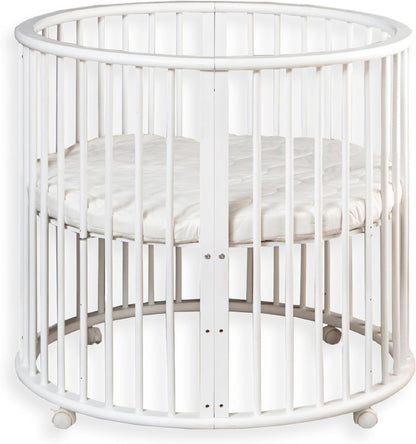 Baby Box – Round Wooden Play Box – Playpen – Includes Mattress – 91x91x85cm – White - QUORE