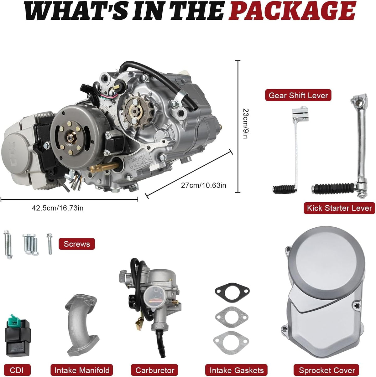 125cc engine 4-stroke engine 4-speed manual clutch motor pitbike engine CDI cylinder 125cc engine Dirt Bike Engine Kickstarter 125cc engine 9.0:1 compression ratio & PZ16J carburetor - QUORE