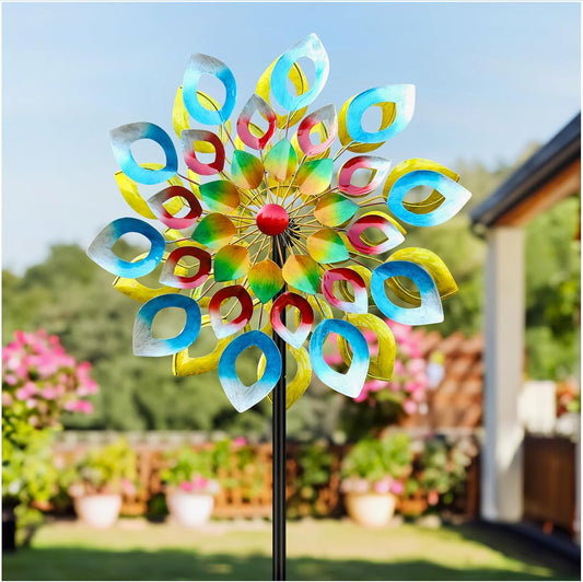 Tuin windspinner, metalen windmolen, grote windsculptuur, outdoor metalen dubbelzijdige windsculptuur en windmolen 20 inch diameter 73 inch hoogte voor buiten, tuin, terras, gazon, tuindecoratie