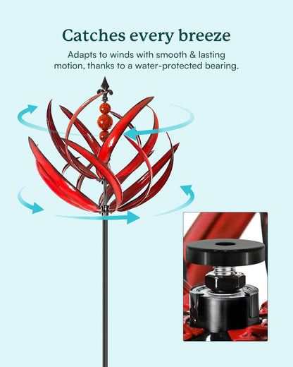Tuin Wind Spinners - Grote Outdoor Metalen Wind Spinners Sculpturen, Gazon Yard Art Garden Decor (Bourgondische Lotus)