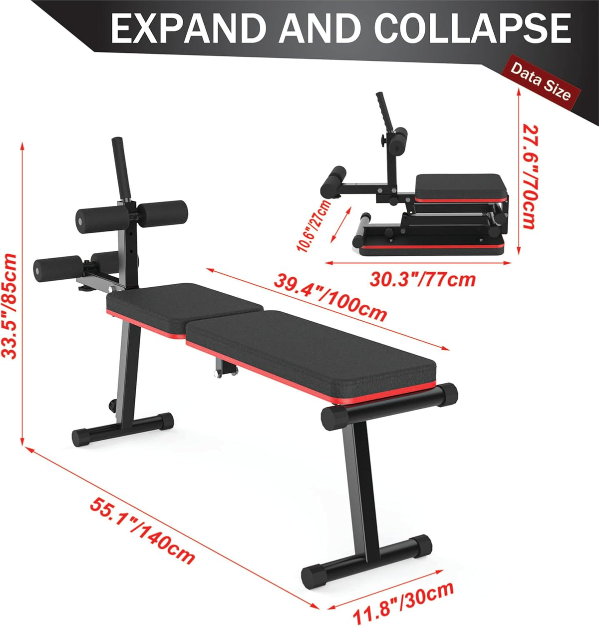 Decline & Flat Bench, opvouwbaar, multi-gear verstelbaar, full body-training, capaciteit van 300 kg