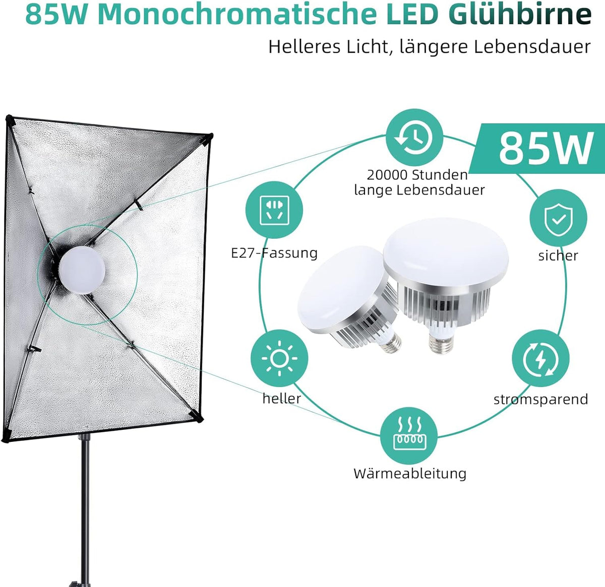 Complete Fotostudioset – Fotostudio Set – Softbox Set – Achtergrondsysteem – Studiolampen – 2,6 x 3 m Verstelbaar Aluminium Frame – 3 Katoenen Achtergronden Groen, Zwart En Wit