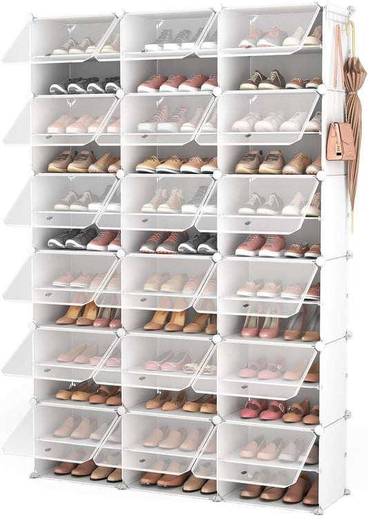 Schoenenkast – Schoenenrek – Schoenenopberger – Schoenendisplay – Schoenenbord – 12 Niveaus – Transparante Deuren – 72 Paar – Duurzaam Kunststof – Modulair Ontwerp - QUORE
