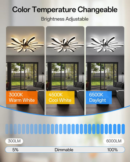 Slimme plafondventilatoren met verlichting, wifi-plafondventilatoren met lampen, compatibel met Alexa Google Home, spraak-/afstandsbediening/app-bediening, dimbaar, gelijkstroommotor, voor