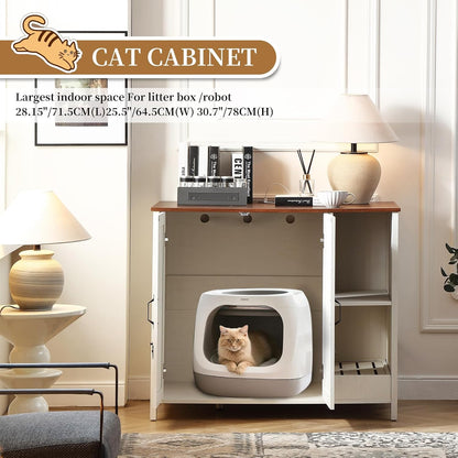 Kattenbakkast – Kattenbakmeubel – Kattenbakverstopper – Kattenbakkast – Kattenbakkastje – Grote Afmeting 105x68x89 cm – Verstelbare Opbergrek & Kattenbakverzamelaar – Wit