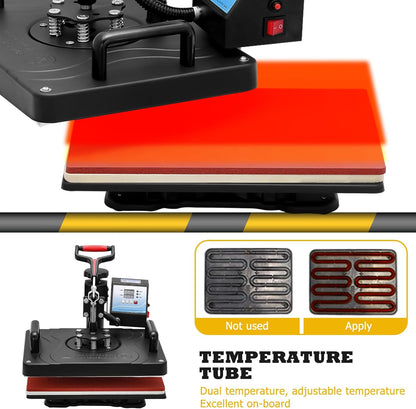 Transferpers, hittepers, 360 graden, 29 x 38 cm, draaibaar, doe-het-zelf, multifunctionele sublimatie, warmtepers, transferdrukmachine voor T-shirts, hoeden, tassen, tegels, EU-stekker (5-in-1