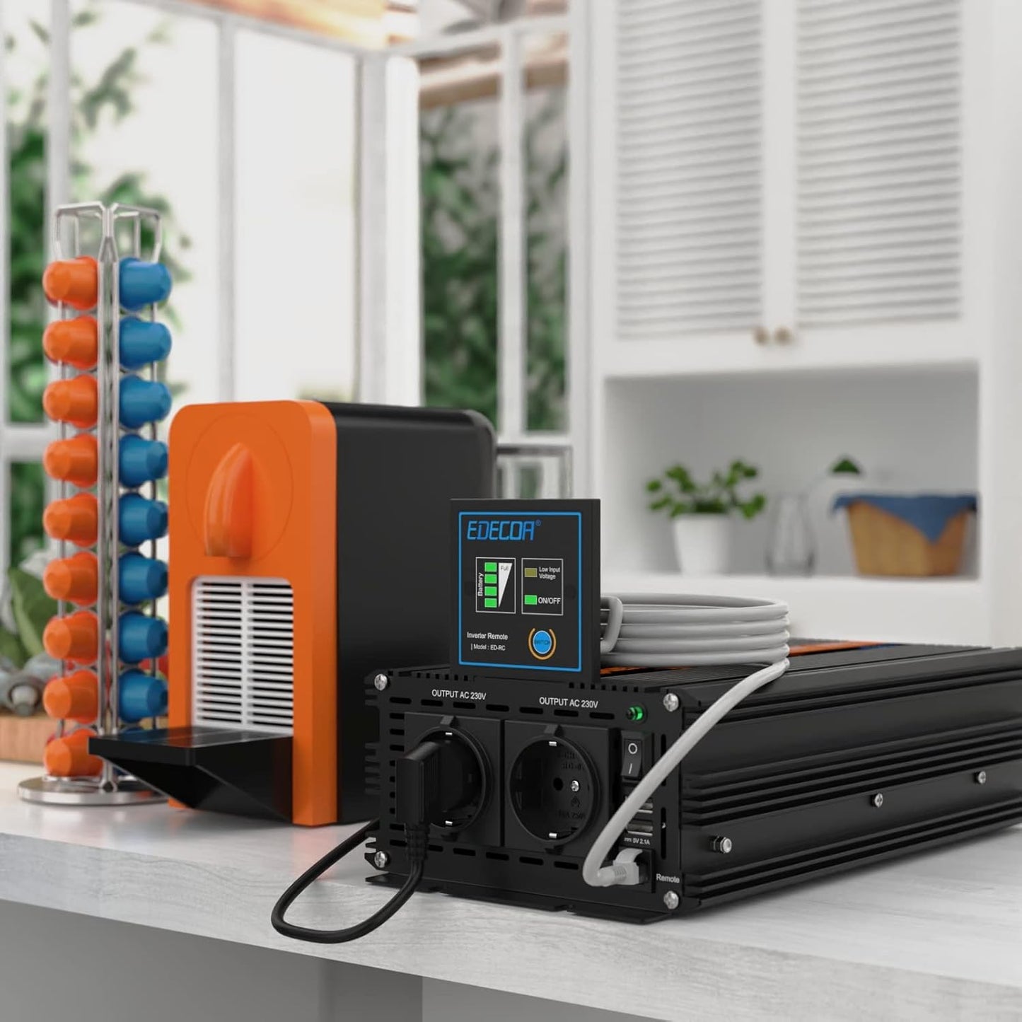 EDECOA Omvormer Zuivere Sinus 3500W Auto Omvormer 12v naar 230v Spanningsomvormer 12 V 230 V Inverter Pure Sine Wave met Afstandsbediening 2 EU Stopcontacten 2 USB Poorten