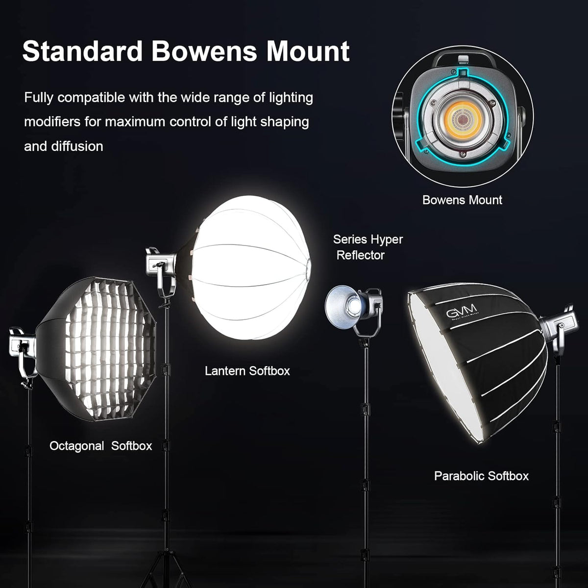 GVM 150W RGB videolamp met softbox, 2700K~7500K fotografie continu licht, LED videoverlichting met 8 lichtscènes, Bowens LED studiolamp voor YouTube streaming, studiofotografieverlichting