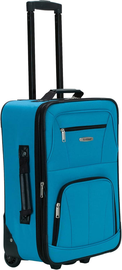 Rockland Bagage, voor reis, modieus, softside, uitbreidbare rechtopstaande set, blauwe luipaard, 4-delig