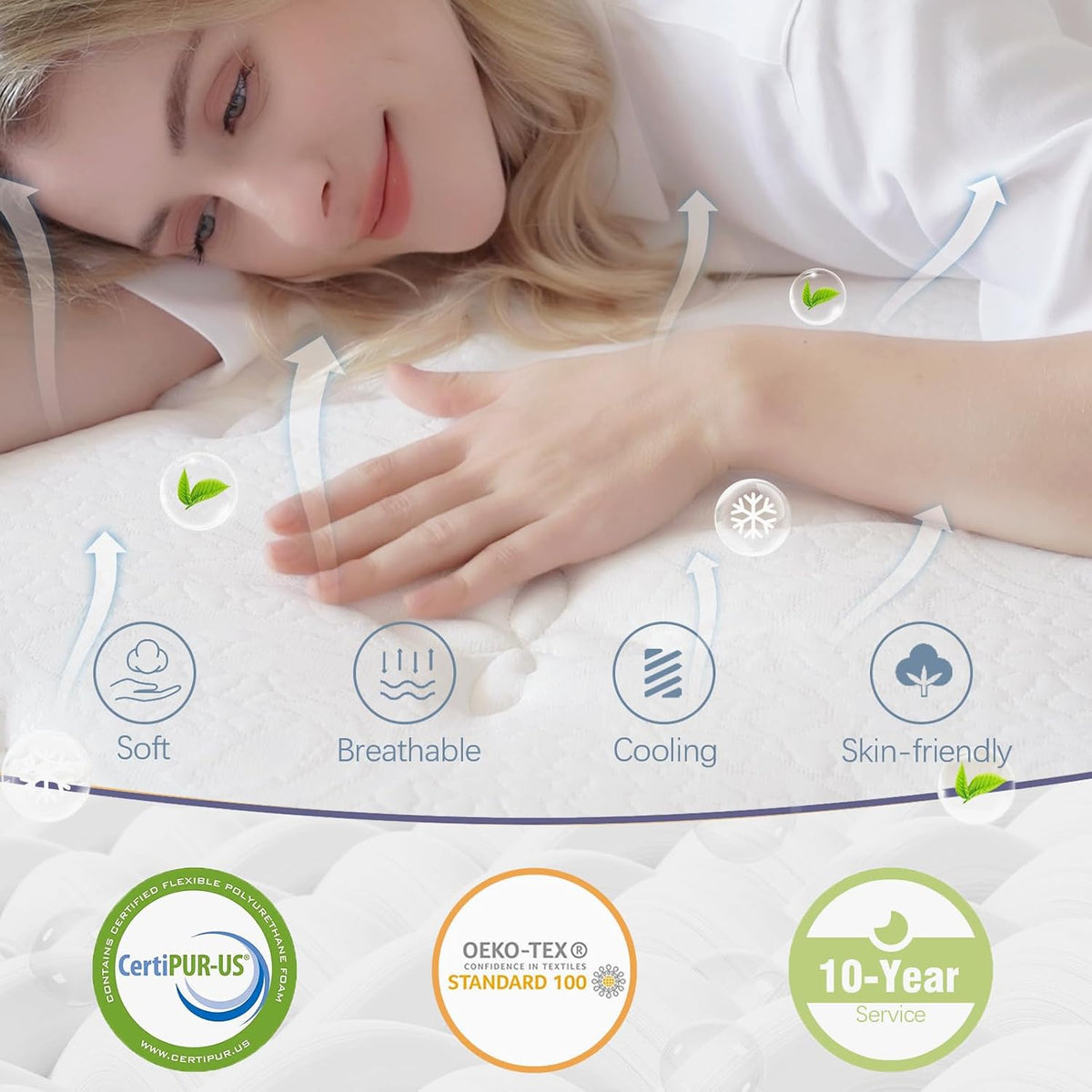 Matras voor tweepersoonsbed, 140 x 200 cm, pocketveringmatras en geheugengel, ergonomische ondersteuning, 7 zones, dikte 30 cm, Oeko-Tex, ademend, test voor 101 nachten