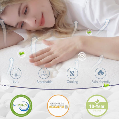 Matras voor tweepersoonsbed, 140 x 200 cm, pocketveringmatras en geheugengel, ergonomische ondersteuning, 7 zones, dikte 30 cm, Oeko-Tex, ademend, test voor 101 nachten