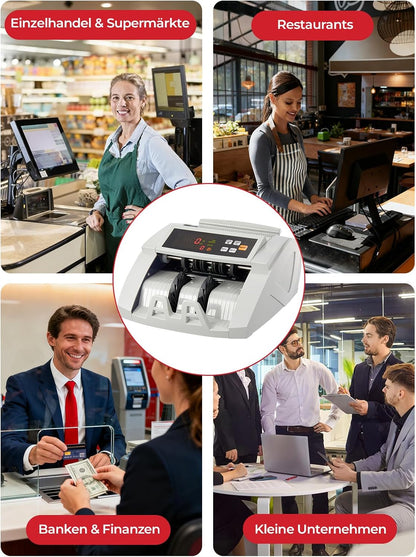 FOHERE Geldtelmachine, professionele geldteller met UV/MG/IR/DD vervalsingsherkenning, 1100 bankbiljetten/minuut, lcd-display, waarde- en batchmodus voor winkels, banken en restaurants