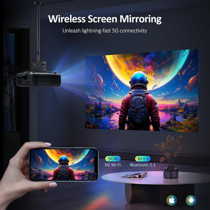 NexiGo PJ40 (Gen 3) Projector met WiFi en Bluetooth, D65 Gekalibreerd, Native 1080P, Ondersteuning voor 4K, Projector voor Buitenfilms, 20W Speakers, Compatibel met TV Stick, iOS, Android