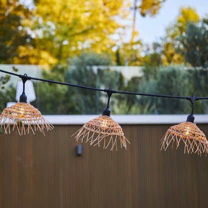 Lichtsnoer voor buiten, aansluitbaar, 10 m, met 20 ledlampen, E27, warmwit, HAWAII LIGHT, bohemien polyrotan lampenkap