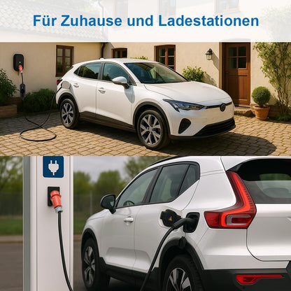 11 kW type 2 draagbare oplaadkabel elektrische auto 5 m zwart EV oplader met bestuurbaar digitaal display en CEE 3-fasig industriële stekker voor IEC 62196-2 en PHEV/EV