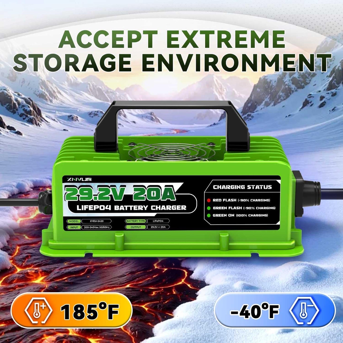 LiFePO4 Oplader – Acculader – Batterijlader – Lithium Oplader – 24V Batterijlader – Automatische Stopfunctie – Uitgebreide Beveiliging 29,2V 20A