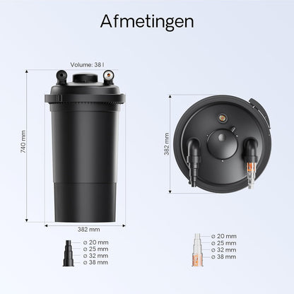 SunSun CPF-500 drukvijverfilter met UVC 18 W vijverzuiveraar voor vijvers tot 30000 L