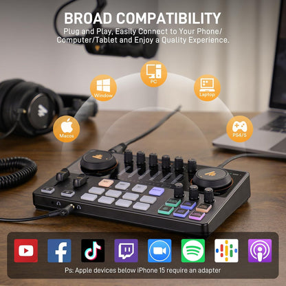 MAONO Podcast Equipment Bundle: Audio Interface Mixer with Dual XLR Input for Podcast Streaming - MaonoCaster E2 Gen2
