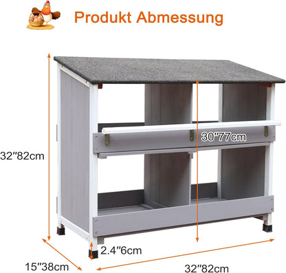 Chicken nest for chickens, chicken nest with sloping bottom, with ventilation holes, easy cleaning, 4 compartments chicken coop winter proof, L x W x H 82 x 38 x 82 cm, storage room - QUORE
