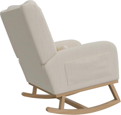 Rocking Chair, Scandinavian Rocking Chair, Breastfeeding Armchair, Scandinavian Leisure and Rest Chair Made of Fabric with Wooden Metal Legs for Living Room, Bedroom, Beige