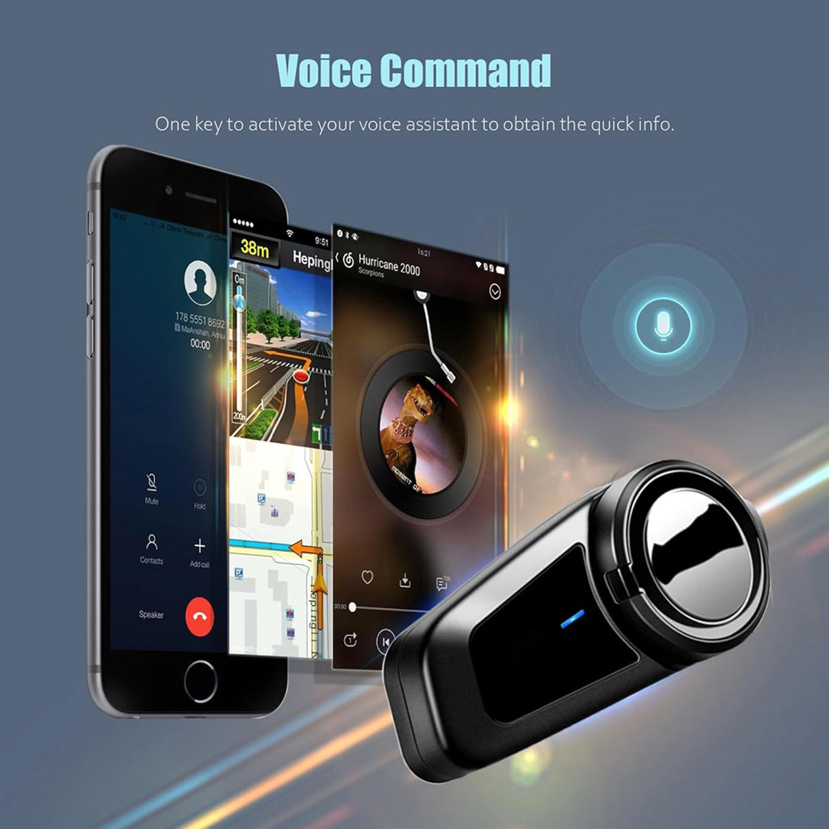 QSPORTPEAK Motorcommunicatiesysteem, M2 motorfiets bluetooth intercom met stereogeluid, motorfiets helm headset tot 6 bestuurders (1000 m bereik, waterdicht, FM-radio, voice prompt) (2 stuks)