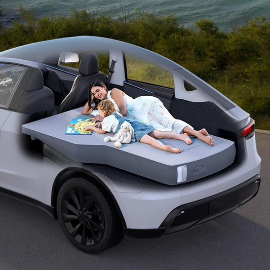 Car Matras – Achterbankmatras, Automatras, Autoluchtbed, Slaapmatras Auto – Wigvormige Schuimbasis Voor Vlakker Ligvlak – Ingebouwd Compressiesysteem, 75% Kleiner Op Te Bergen