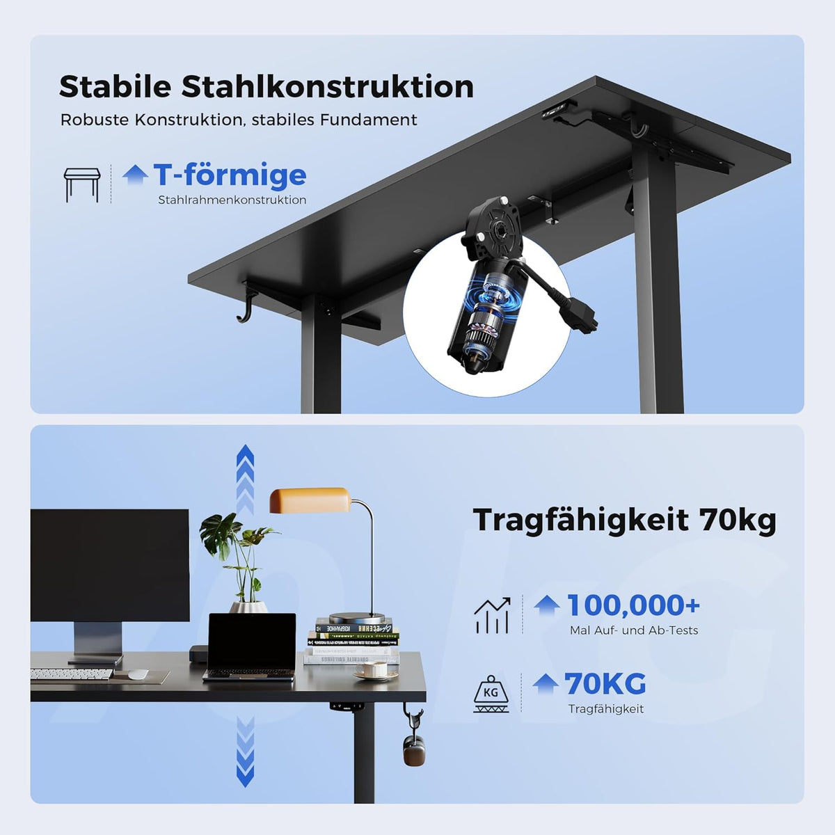 Agilestic Height Adjustable Desk 150 x 60 cm, Stable Desk with Electric Height Adjustment and Manual Control with Memory, Ergonomic Desk for Standing or Sitting, Black - QUORE