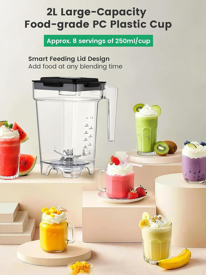 Huanyu 1000 W commerciële blender 2 liter inhoud smoothie mixer met geluiddichte afdekking, snelheidsregeling, 4-in-1 mixer