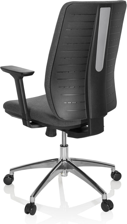 hjh OFFICE Integrio 820026 Professionele bureaustoel van stof, donkergrijs, ergonomisch, rugleuning in hoogte verstelbaar, bekleed, 123 x 74 x 63 cm